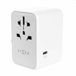 FIXED Travel adapter for EU, UK and USA/AUS, with 3xUSB-C and 2xUSB output, GaN, PD 65W, white, vystavený, záruka 21 mes