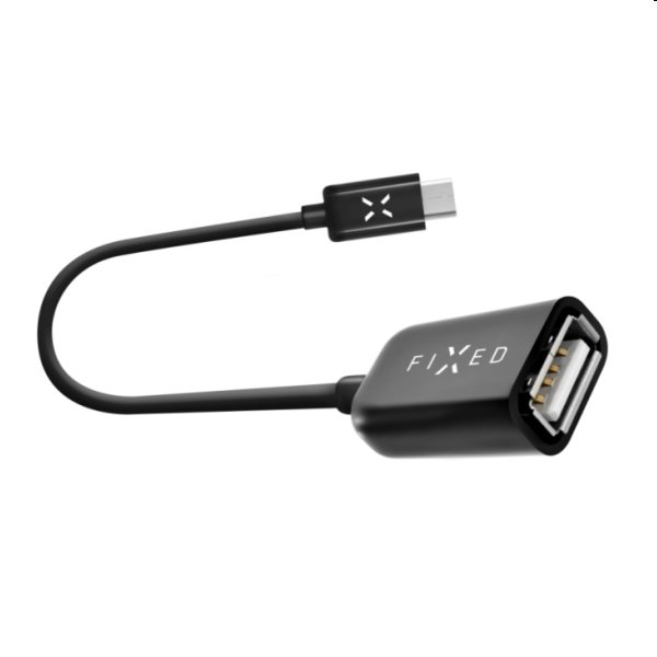 FIXED OTG dátový kábel micro USB / USB-C 0.2 m, čierny FIXA-CTOA-BK