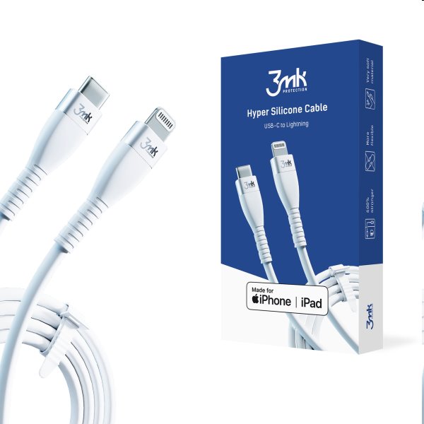 3mk Hyper silikónový kábel USB-C/Lightning MFI 1m, 20 W, biely 3MK444071