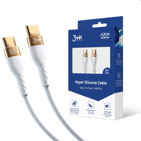 3mk Hyper silikónový kábel USB-C/USB-C 2m, 100 W, biely 3MK464598