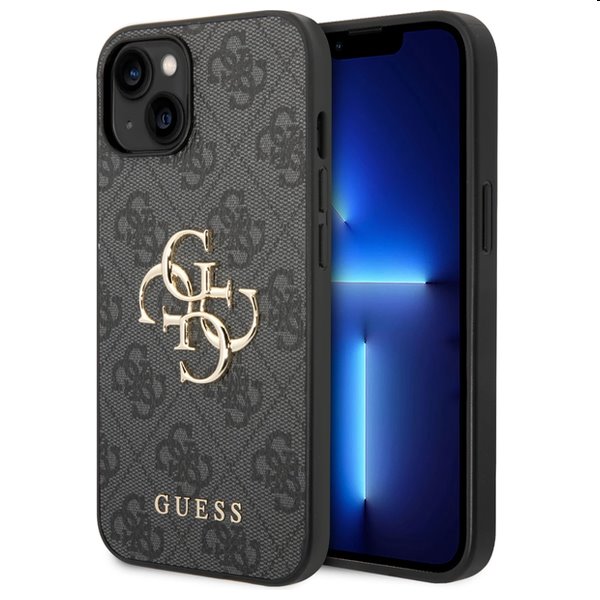 Zadný kryt Guess PU 4G Metal Logo pre iPhone 15 Plus, šedá 57983116449
