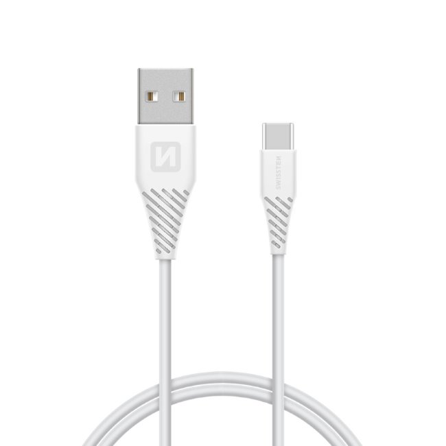 Dátový kábel Swissten s pčervenýĺženým USB-C konektorom pre odolné telefóny, biely 71504402