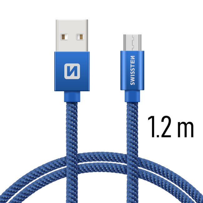 Dátový kábel Swissten textilný s Micro-USB konektorom a podporou rýchlonabíjania, modrý 71522208
