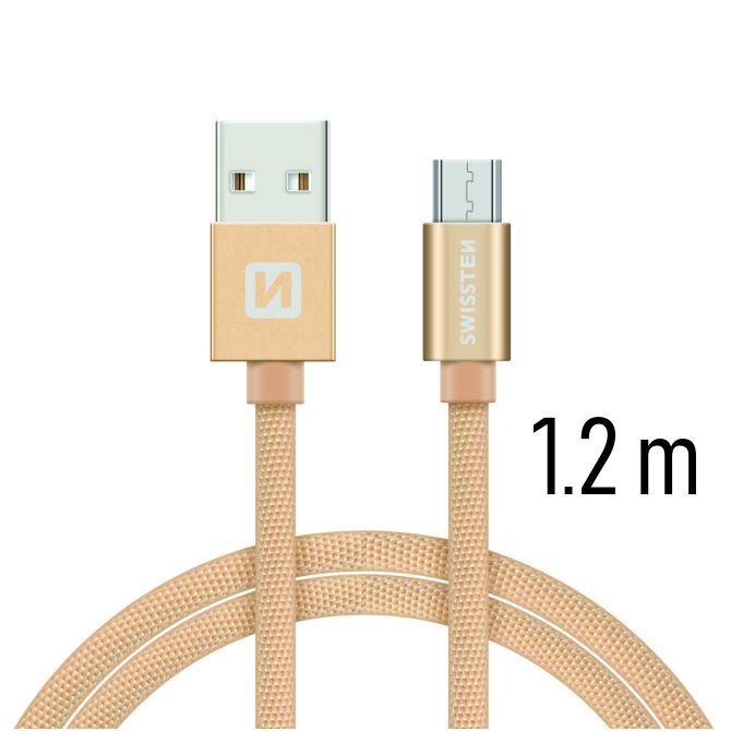 Dátový kábel Swissten textilný s Micro-USB konektorom a podporou rýchlonabíjania, zlatý 71522204