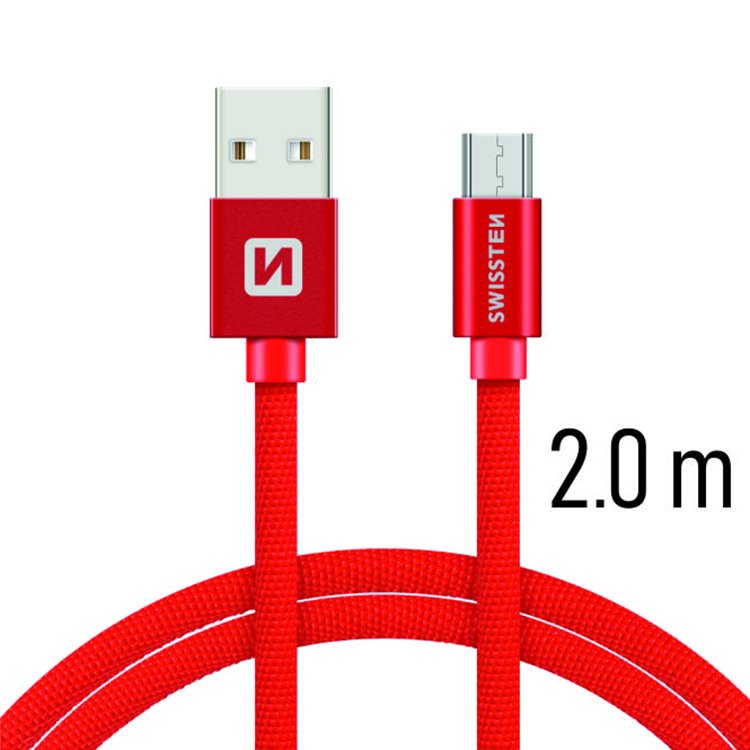 Dátový kábel Swissten textilný s Micro-USB konektorom a podporou rýchlonabíjania, červený 71522306