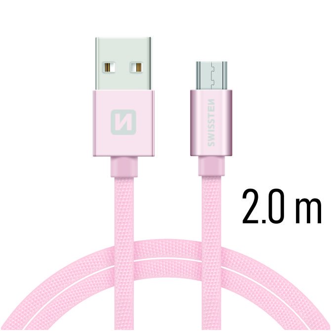 Dátový kábel Swissten textilný s Micro-USB konektorom a podporou rýchlonabíjania, ružovozlatý 71522305