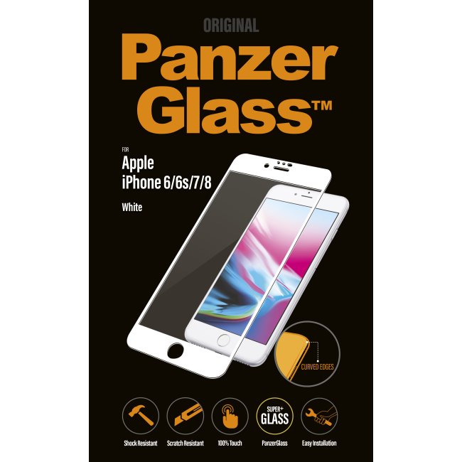 Ochranné temperované sklo PanzerGlass Curved Edges pre Apple iPhone 6/ 6S/ 7/ 8, biele 2616