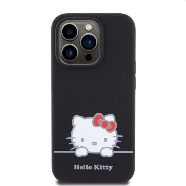 Zadný kryt Hello Kitty Liquid Silicone Daydreaming Logo pre Apple iPhone 15 Pro, čierna