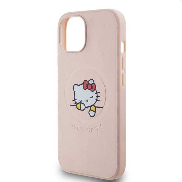 Zadný kryt Hello Kitty PU Kitty Asleep Logo MagSafe pre Apple iPhone 15, ružová
