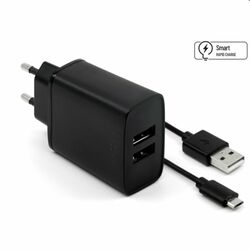 FIXED Sieťová nabíjačka Smart Rapid Charge s 2 x USB 15 W a kábel USB/micro USB 1 m, čierna