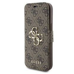 Knižkové puzdro Guess PU Leather 4G Metal Logo pre iPhone 15 Pro, hnedá