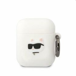 Karl Lagerfeld 3D Logo NFT Choupette Head silikónový obal pre Apple AirPods 1/2, biely