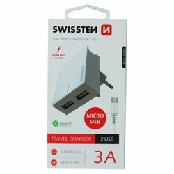 Rýchlonabíjačka Swissten Smart IC 3.A s 2 USB konektormi a dátový kábel USB / Micro USB 1,2 m, biela
