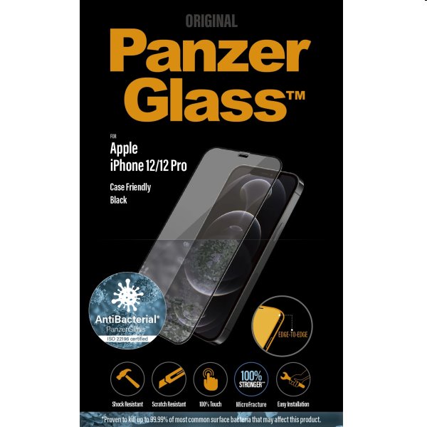 Ochranné temperované sklo PanzerGlass Case Friendly pre Apple iPhone 12/12 Pro, čierne