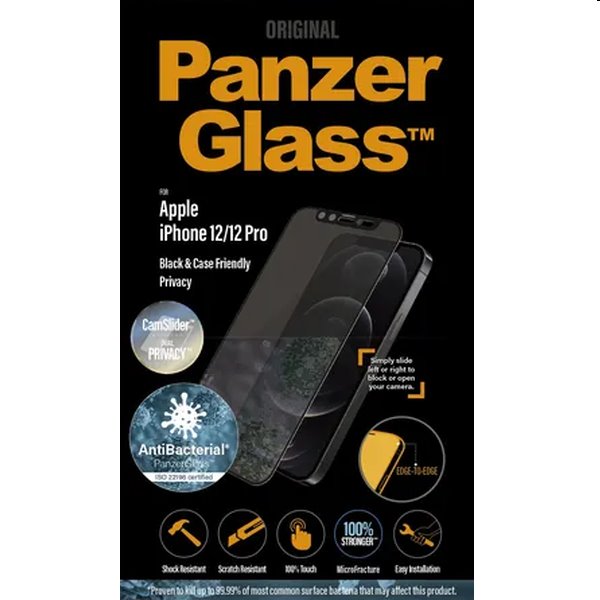 Ochranné temperované sklo PanzerGlass CamSlider AB s privátnym filtrom pre Apple iPhone 12/12 Pro, čierne P2714