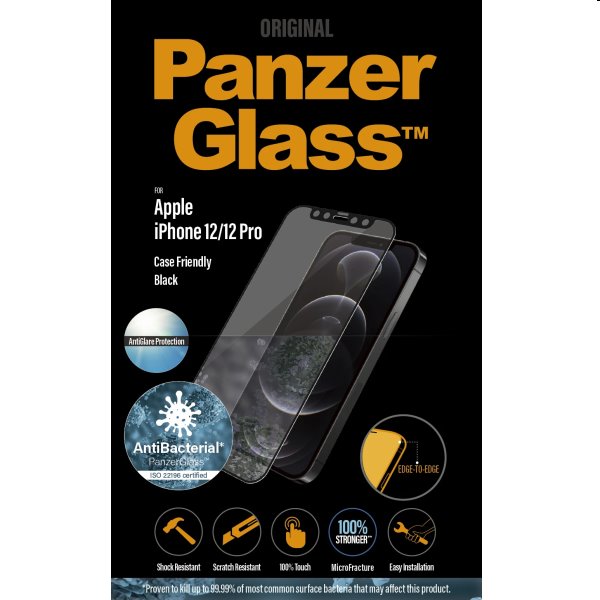 E-shop Ochranné temperované sklo PanzerGlass Case Friendly pre Apple iPhone 12, 12 Pro, čierna 2720