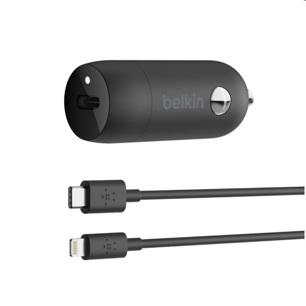 Belkin 18W USB-C Power Delivery nabíječka do auta + USB-C na lightning kabel, černá