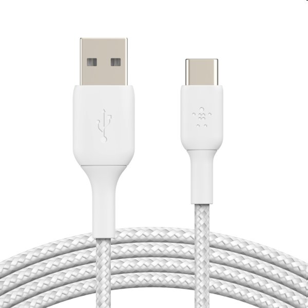 Nylónový pletený kábel Belkin USB-A na USB-C 2m, biely