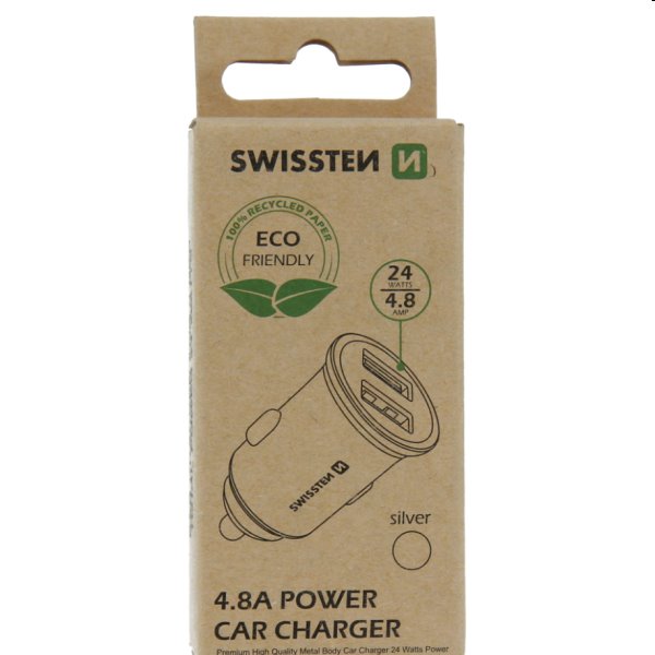CL adaptér Swissten 2x USB 4,8A, strieborný 20115100ECO