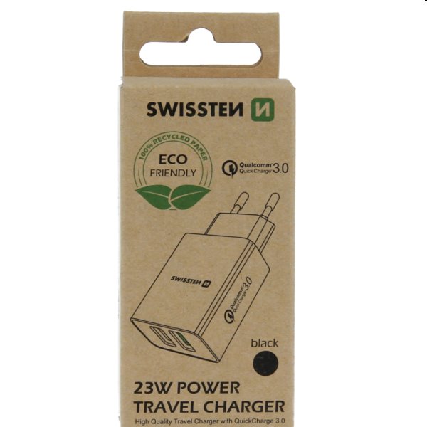Nabíjačka Swissten 2x USB QC 3.0 + USB 23W, čierna 22060200ECO