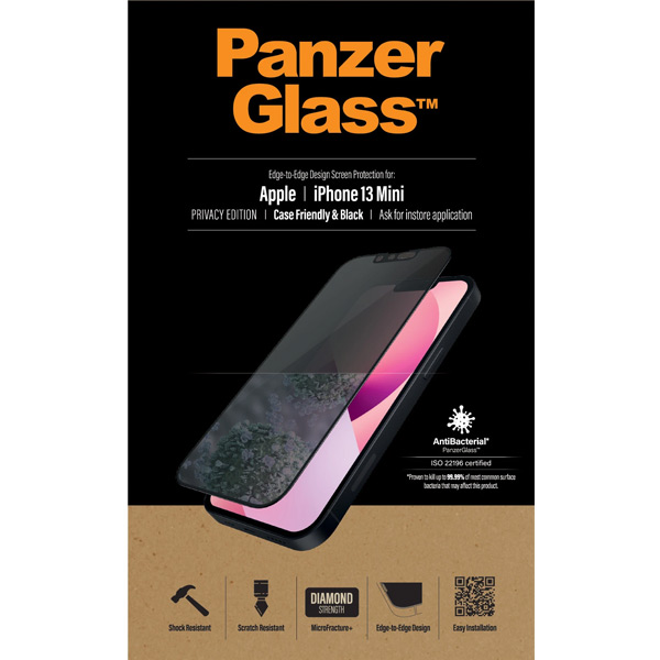 E-shop Ochranné temperované sklo PanzerGlass Case Friendly AB s privátnym filtrom pre Apple iPhone 13 Mini, čierne PROP2744