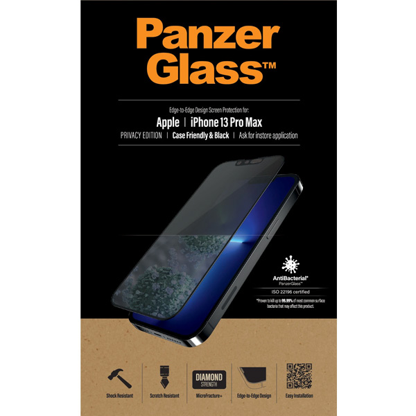 E-shop Ochranné temperované sklo PanzerGlass Case Friendly AB s privátnym filtrom pre Apple iPhone 13 Pro Max, čierne PROP2746