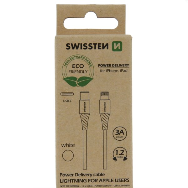 Swissten Data Cable Textile USB-C / Lightning 1,2 m, biely