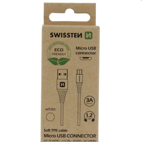 Swissten Data Cable Textile USB / Micro USB 1,2 m, biely, eco balenie