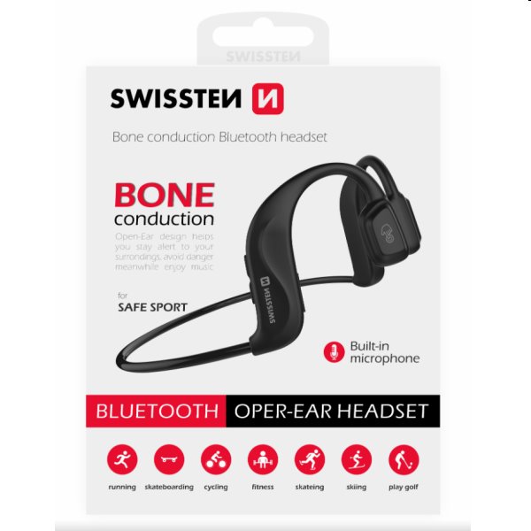 Swissten Bluetooth slúchadlá Bone Conduction, čierne