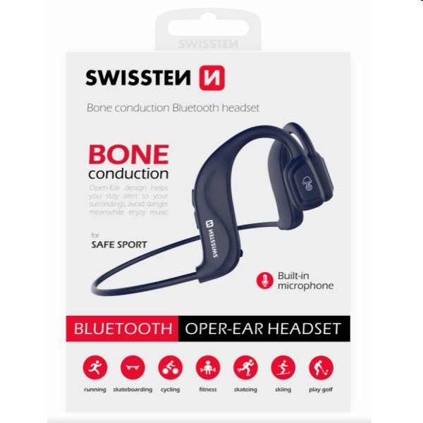 Swissten Bluetooth slúchadlá Bone Conduction, modré