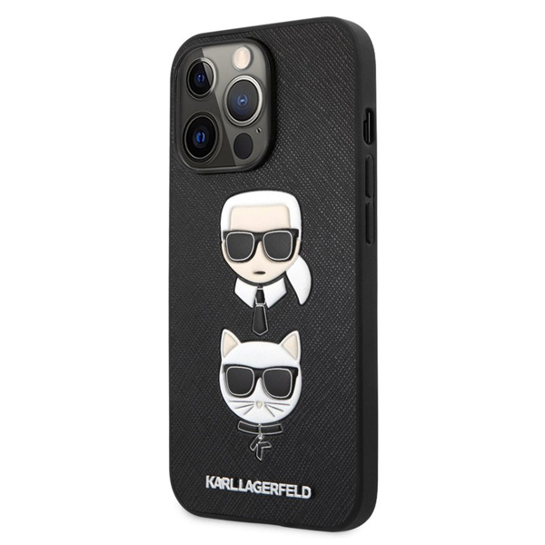 Zadný kryt Karl Lagerfeld PU Saffiano Karl and Choupette Heads pre iPhone 13 Pro, čierna