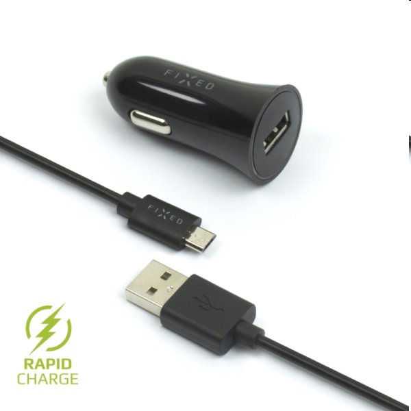 FIXED Autonabíjačka USB s káblom USB/micro USB, 1m, 12W, čierna FIXCC-UM-BK
