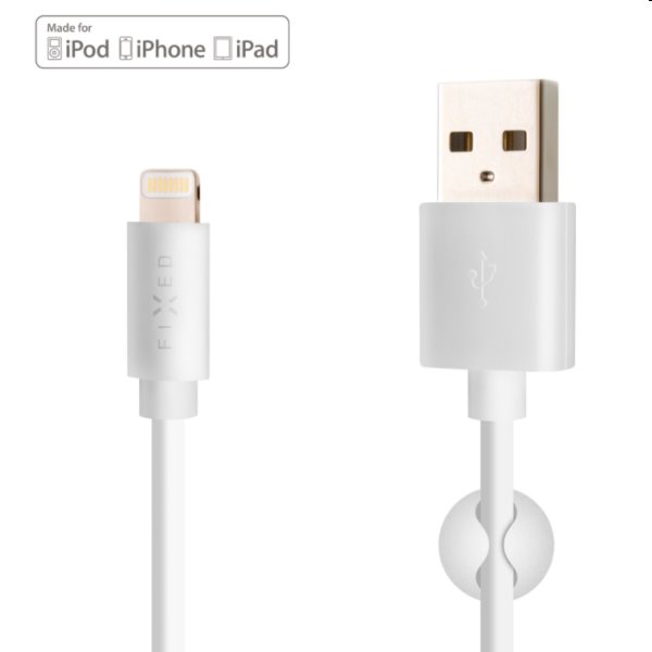 FIXED dátový a nabíjací kábel USB/Lightning MFI, 12W, 1m, biela FIXD-UL-WH