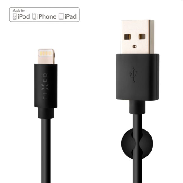 FIXED Dátový a nabíjací kábel USB/Lightning MFI, 12 W, 1 m, čierny