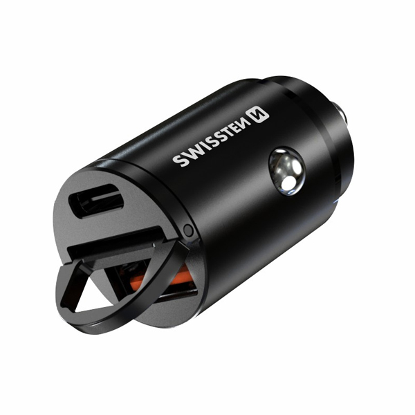 CL Adapter Swissten Power Delivery USB-C + Super Charge 3.0 30 W, čierny