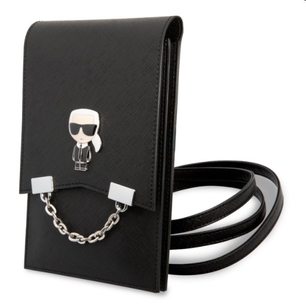 Taška na telefón Karl Lagerfeld Saffiano Metal Ikonik, čierna