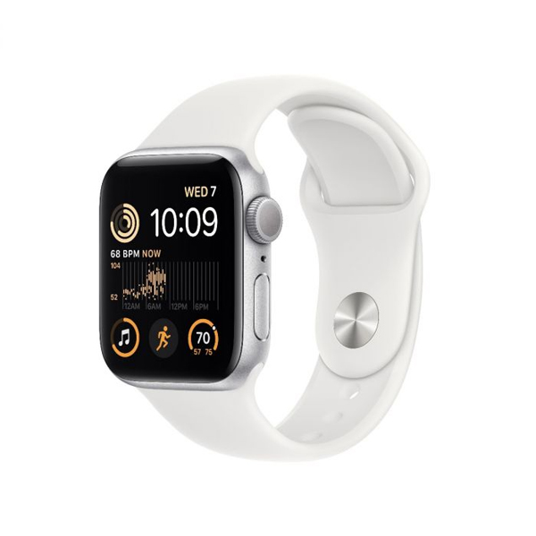 Apple Watch SE GPS 44mm Silver Aluminium Case with White Sport Band - Regular MNK23CS/A