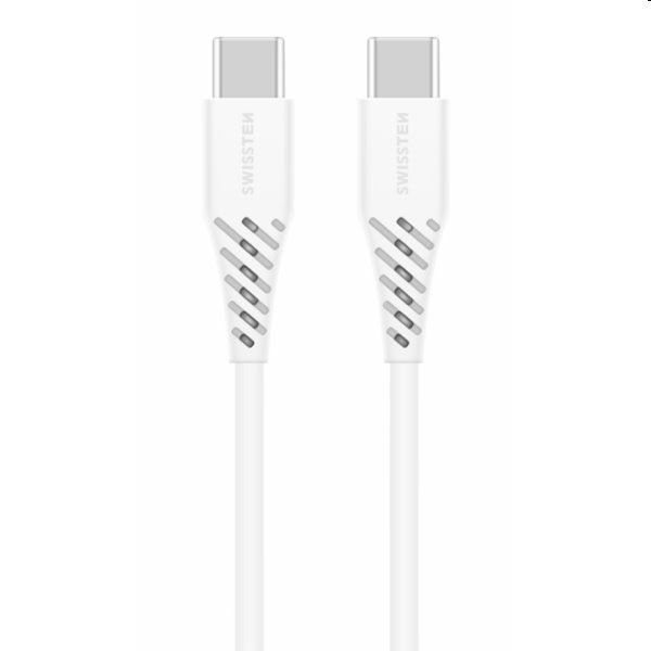Swissten Dátový a nabíjací kábel TPU USB-C/USB-C, PD,2,5 m, biely