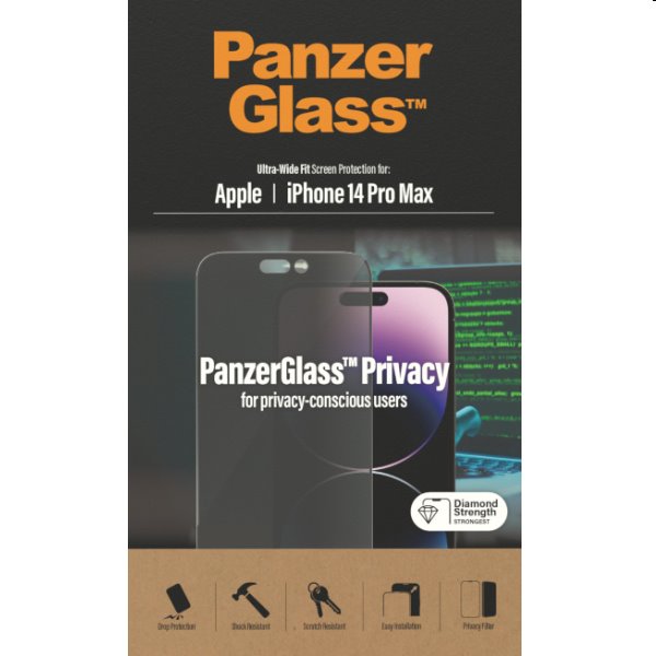 E-shop Ochranné sklo PanzerGlass UWF Privacy AB pre Apple iPhone 14 Pro Max, čierna P2774