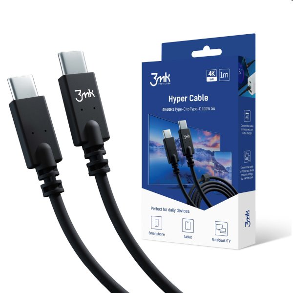 3mk Hyper Cable USB-C/USB-C 1m, 100W, čierny