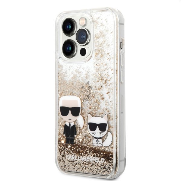Puzdro Karl Lagerfeld Liquid Glitter Karl and Choupette pre Apple iPhone 14 Pro Max, zlaté