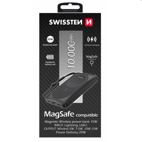 Swissten powerbanka MagSafe 10 000 mAh, čierna 22013971