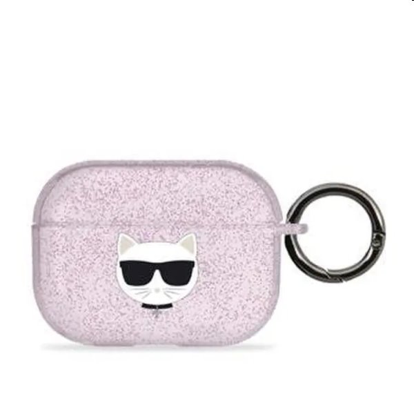 Karl Lagerfeld TPU Glitter Choupette Head obal pre Apple Airpods Pro, ružový