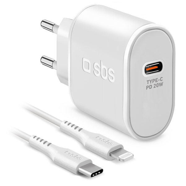SBS Cestovná nabíjacia sada Ultra Fast Charge, USB-C PD 20 W/Lightning, biela TETRKITPD20LIGW