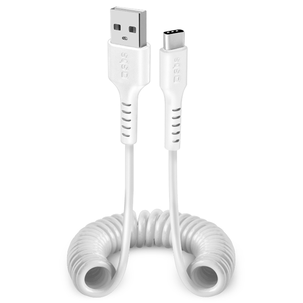 SBS Kábel USB/USB-C špirálový, 1 m, biela TECABLETYPCS1W