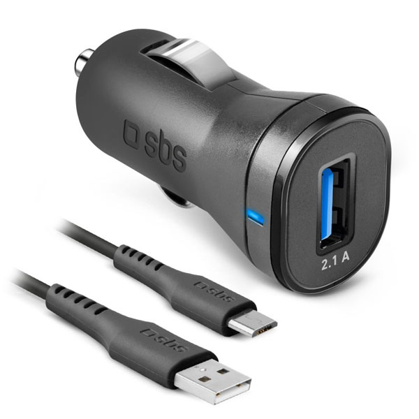 E-shop SBS Nabíjacia sada do auta s USB/Micro-USB, dĺžka 1 m, 2,1 A, čierna TECRKITMIC21AFAST