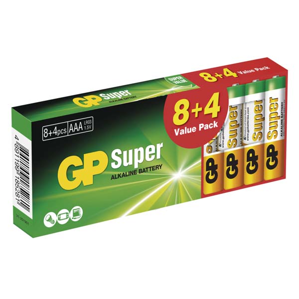 E-shop GP alkalická batéria SUPER AAA (LR03) 8+4DB