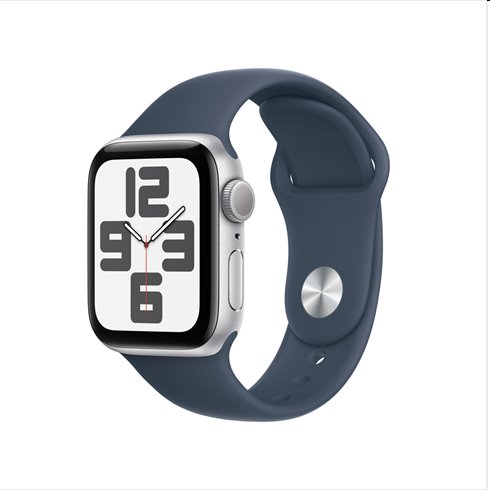 E-shop Apple Watch SE GPS 40mm strieborná , hliníkové puzdro so športovým remienkom burková modrá - M/L