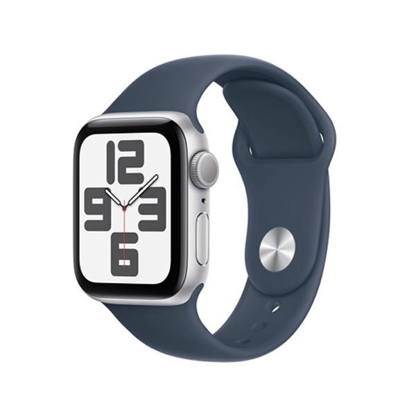 E-shop Apple Watch SE GPS 40mm strieborná , hliníkové puzdro so športovým remienkom burková modrá - S/M