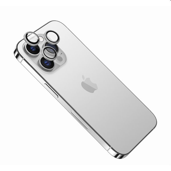FIXED ochranné sklá šošoviek fotoaparátov pre Apple iPhone 15 Pro, 15 Pro Max, strieborná